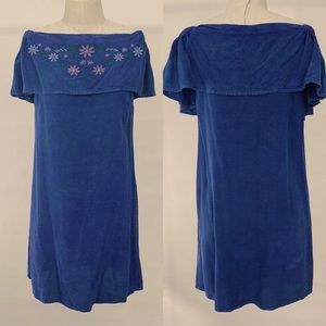 NWT bohemian embroidered floral Chambray Dress